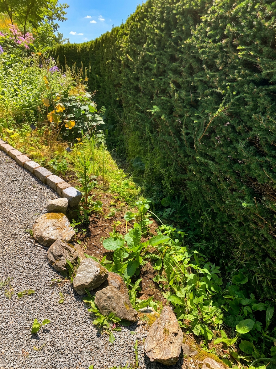 Bed langs hekk – før
